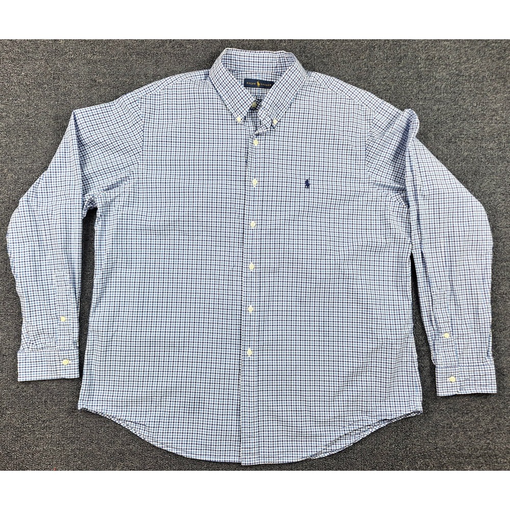 Ralph Lauren Men's Button Down Long Sleeve Shirt Blue White Checkered Sz XXL